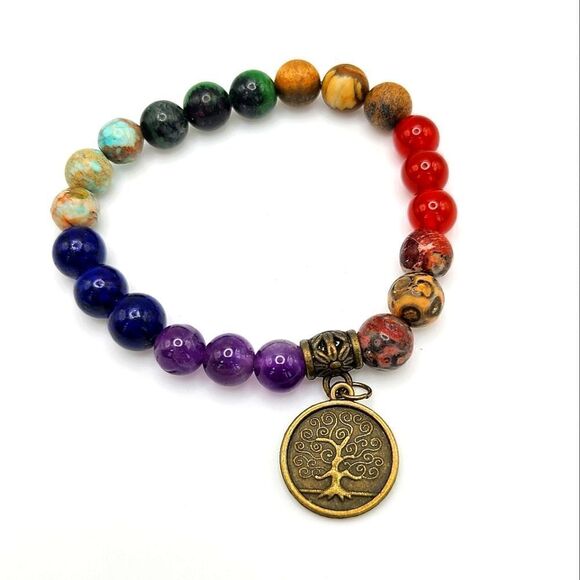 Natural Gemstone bracelet,  tree of life, boho - Picture 1 of 5